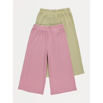 George Ribbed Wide Leg Trousers 2 Pack - Pink