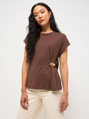 Chocolate Brown Gold Buckle Cap Sleeve T-shirt | Women | George at
