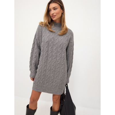 George Grey Funnel Neck Long Sleeve Cable Knitted Mini Dress - Charcoal Grey