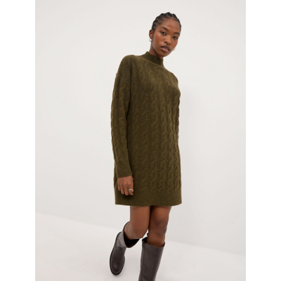 George Khaki Funnel Neck Long Sleeve Cable Knitted Mini Dress