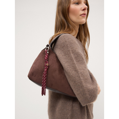 George Chocolate Suede Effect Charm Handbag - Chocolate Brown