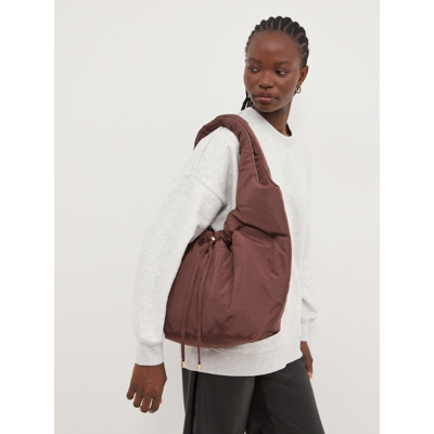 George Chocolate Slouchy Drawstring Bag - Chocolate Brown
