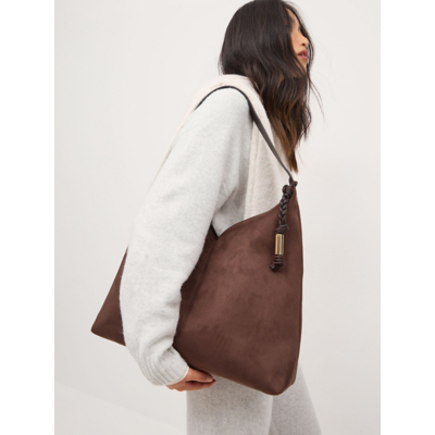 George Chocolate Slouchy Suede Effect Charm Work Bag - Chocolate Brown