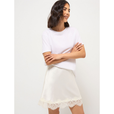 George Cream Satin Lace Hem Mini Skirt