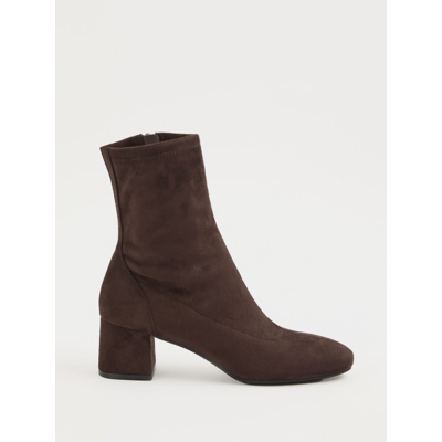 George Chocolate Brown Faux Suede Stretch Heeled Ankle Boots
