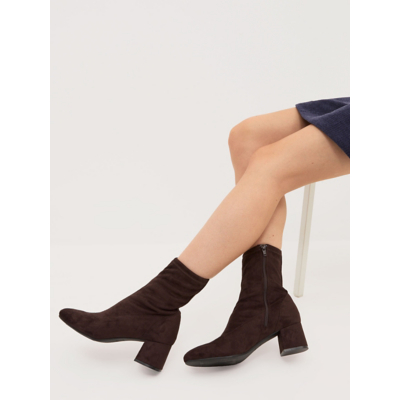 George Wide Fit Brown Suedette Stretch Heeled Ankle Boots - Chocolate Brown