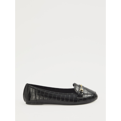 George Black Croc Print Faux Leather Ballet Loafers