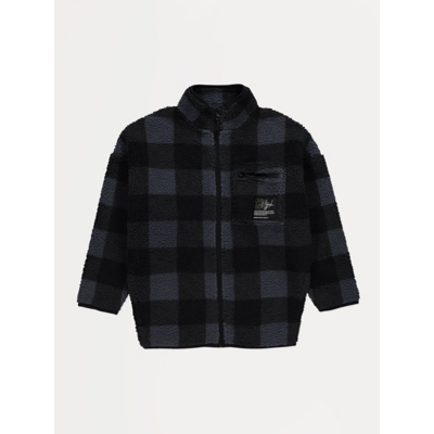 George Navy Checked Borg Fleece Zip Jacket - Charcoal Grey
