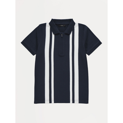 George Navy Stripe Zip Polo Shirt