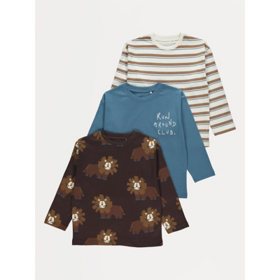 George Lion Run Around Club Long Sleeve Tops 3 Pack - Chocolate Brown