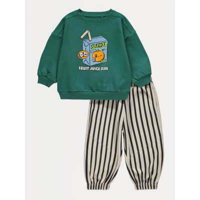 George Green Juice Carton Sweatshirt and Striped Joggers Outfit
