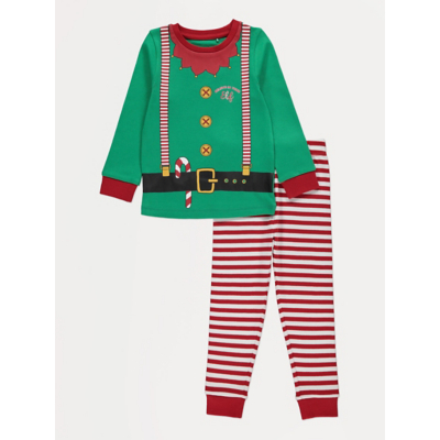 George Christmas Elf Long Sleeve Stripe Pyjamas - Green