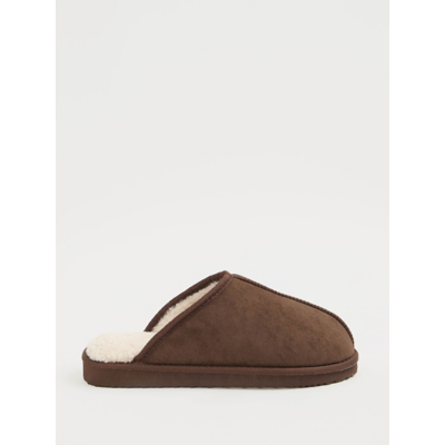 George Chocolate Fleece Lined Suedette Mule Slippers - Chocolate Brown