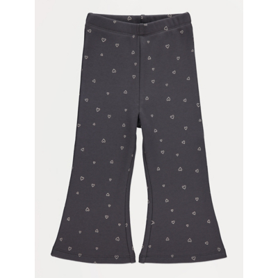 George Charcoal Heart Fleece Lined Flared Leggings - Charcoal Grey