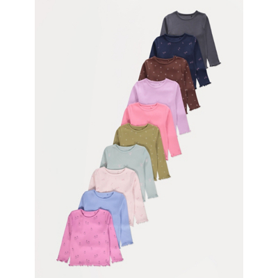 George Ribbed Long Sleeve Tops 10 Pack - Multi