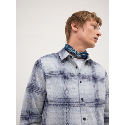 George Blue Check Knit Flannel Long Sleeve Shirt