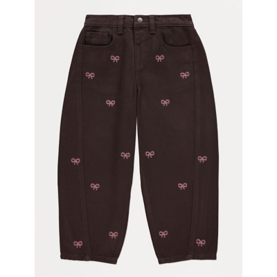 George Chocolate Bow Embroidered Barrel Jeans - Bronze