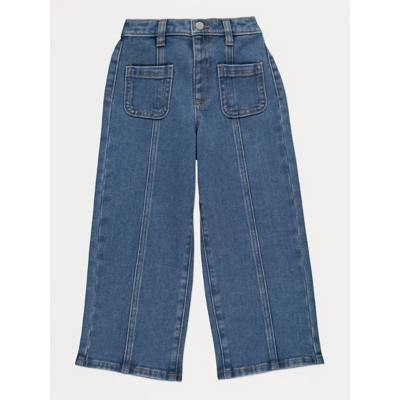 George Mid Wash Seam Detail Wide Leg Jeans