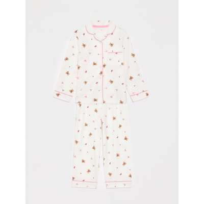 George Tickled Pink White Bow Bear Kids Matching Pyjamas - Cream
