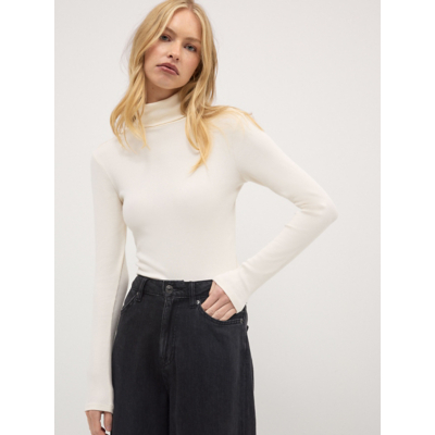 George Cream Ribbed Long Sleeve Roll Neck Top