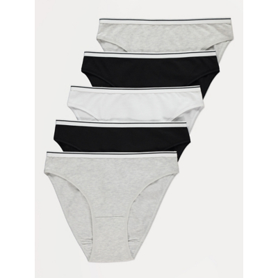 George Elasticated Waistband High Leg Briefs 5 Pack - White/Black