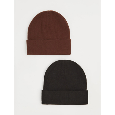 George Knitted Beanies 2 Pack - Chocolate Brown
