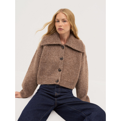 George Tan Collared Knitted Cardigan with Wool