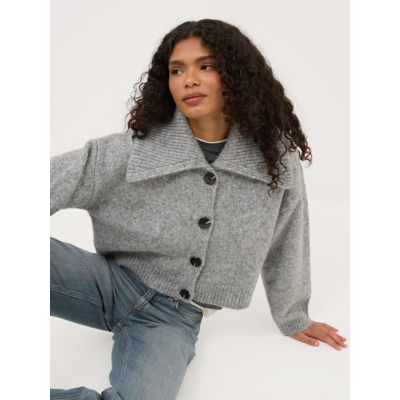 George Grey Collared Knitted Cardigan with Wool