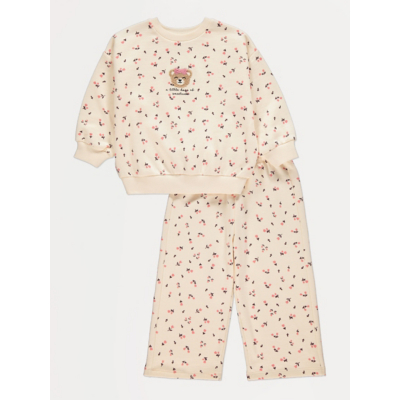 George Cream Floral Bear Sweatshirt and Wide Leg Joggers Set - Pink