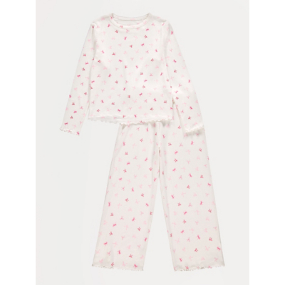 George Tickled Pink Cream Bow Pointelle Kids Matching Pyjamas