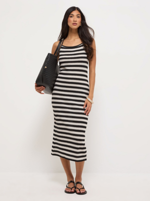 Black Striped Crochet Midi Dress | Women | George at ASDA