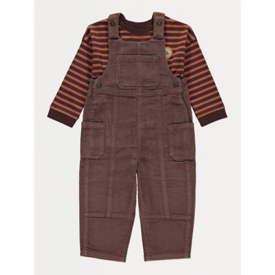 George Brown Striped T-Shirt and Corduroy Dungarees Outfit