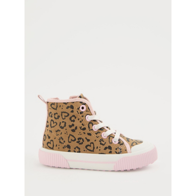 George Leopard Print Lace Up High Top Trainers - Tan