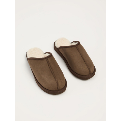 George Chocolate Fleece Lined Suedette Mule Slippers - Chocolate Brown