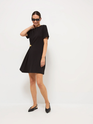Black Side Buckle Short Sleeve Mini T-Shirt Dress | Women