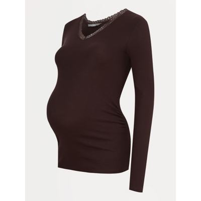George Maternity Chocolate Lace Trim V Neck Long Sleeve Top - Brown