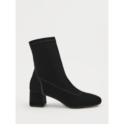 George Black Velvet Stretch Block Heel Ankle Boots