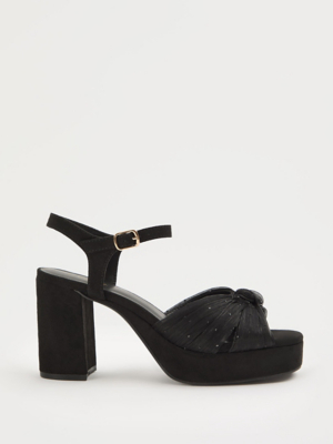 Black Bow Open Toe Platform Block Heels | Women | George at ASDA