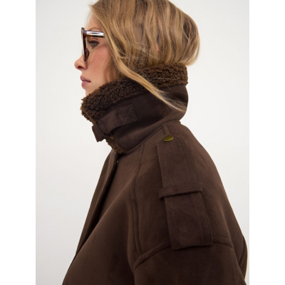 George Chocolate Suede Effect Shearling Jacket - Brown