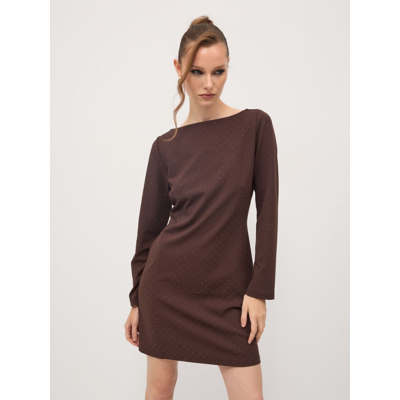 George Chocolate Brown Diamante Long Sleeve Mini Dress