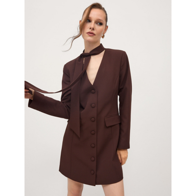 George Chocolate Brown Scarf Neck Mini Blazer Dress