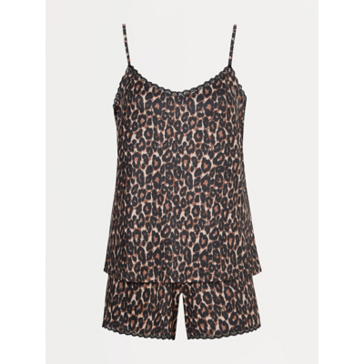 George Leopard Print Lace Trim Cami Short Pyjamas