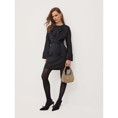 George Black Floral Jacquard Long Sleeve Mini Wrap Dress