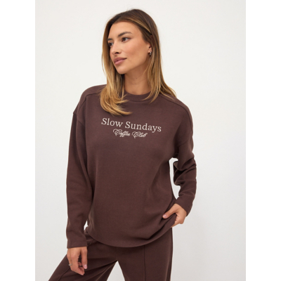 George Brown Slow Sundays Coffee Club Crew Neck Jumper - Chocolate Brown