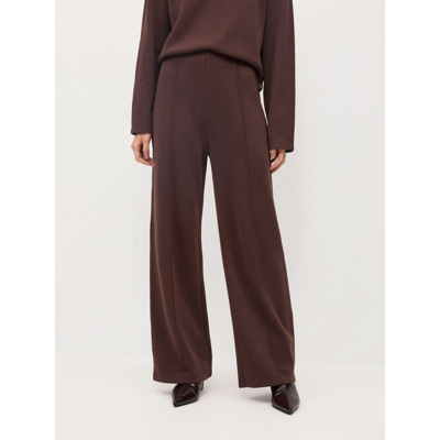 George Chocolate Seam Front Wide Leg Knitted Trousers - Chocolate Brown