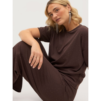 George Chocolate Brown Diamante T-Shirt and Wide Leg Trousers Outfit