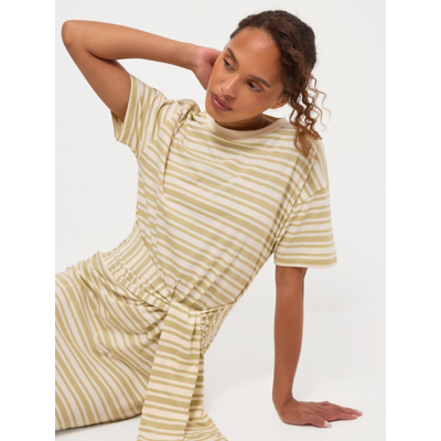 George Green Stripe Tie Side T-Shirt Mini Dress - Khaki