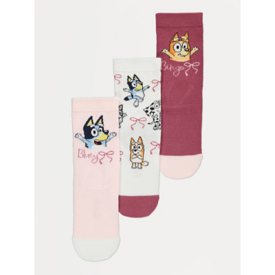 George Bluey Pink Bow Ankle Socks 3 Pack - White/Pink