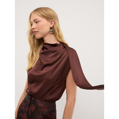 George Brown Cowl Neck Scarf Top - Chocolate Brown