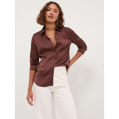 George Chocolate Brown Long Sleeve Satin Shirt